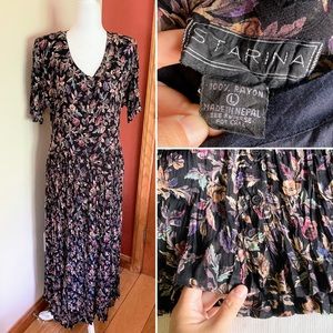Vintage Starina 90’s Floral Cottagecore Rayon Maxi Floral Dress Size M
